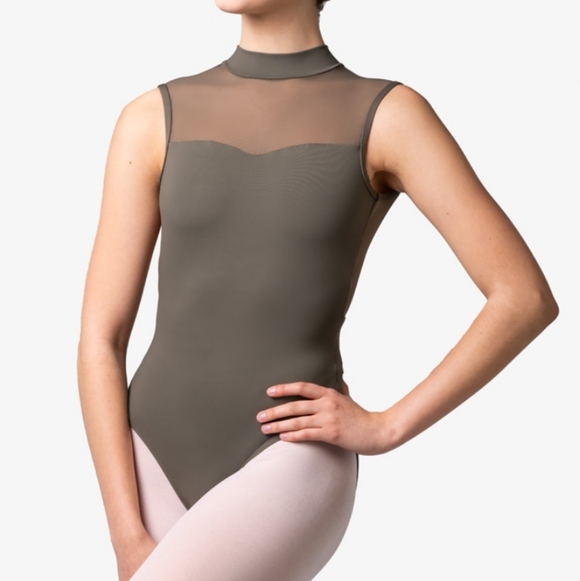 Eleve Dancewear Mock Neck Bodysuit - Taupe - Picture 1 of 4
